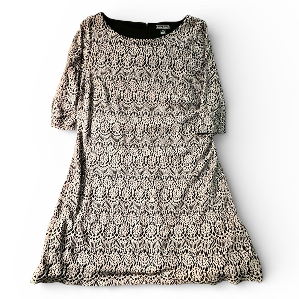 Jessica Howard 3/4 Sleeve Lace & Sequin Dress 24W Black/Beige Formal Wedding MOB